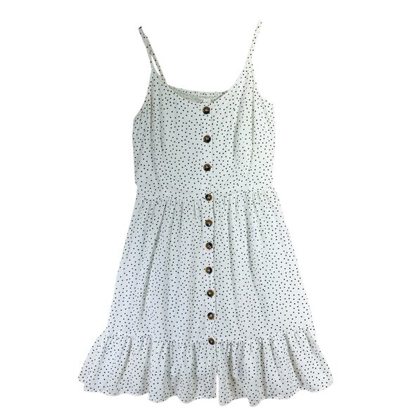 polka dot print dress smocked back with buttons and adjustable straps szL Japna - Picture 1 of 13